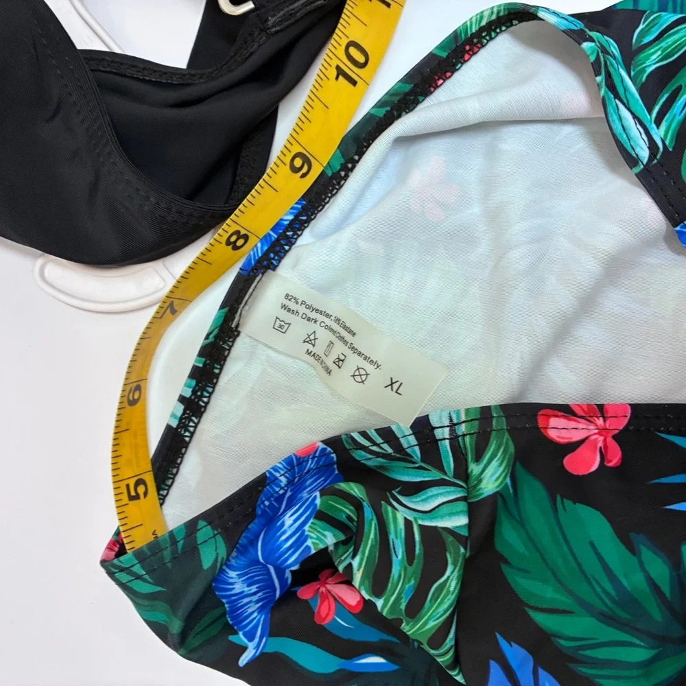 SHEIN Black and Tropical‎ Print Bikini